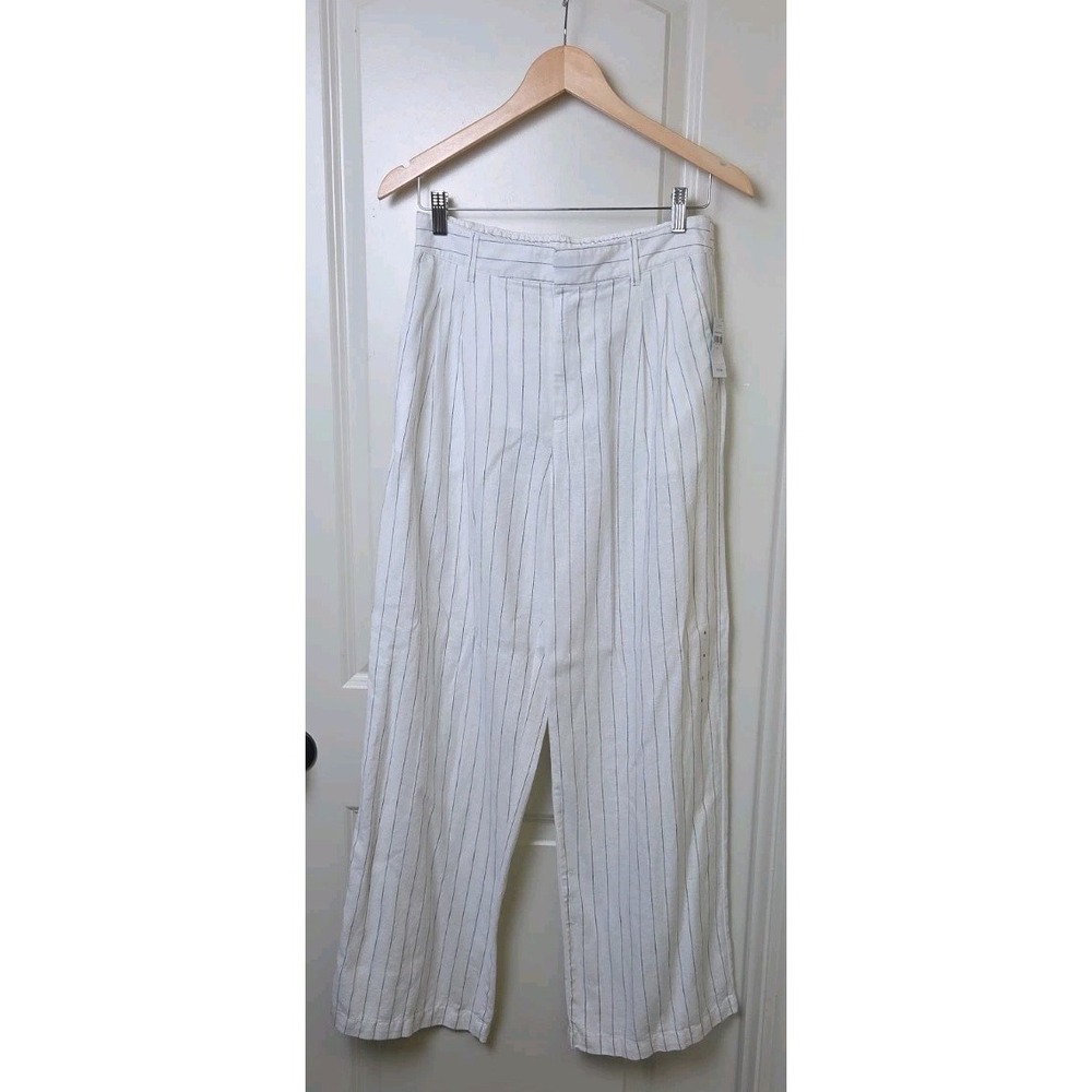 NWT Gap Wide Leg Easy Trouser High Waist‎ Ivory Linen Pinstriped Size 8